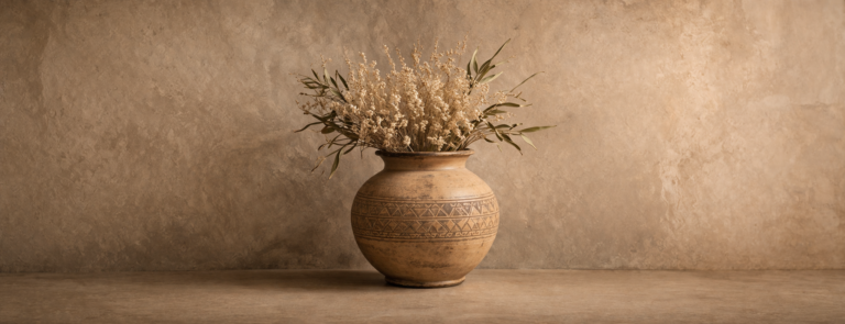Vase en céramique avec feuillage sec