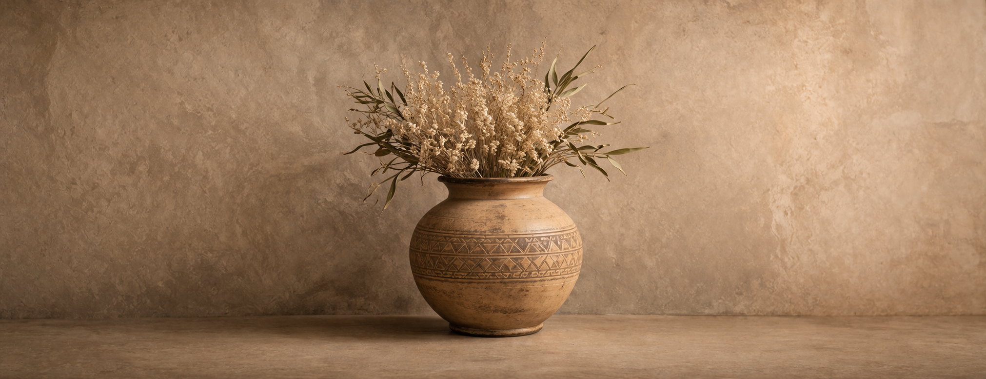 Vase en céramique avec feuillage sec